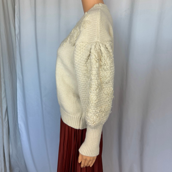 Chicwish Sweater Cream Thick Knit Floral Embroidery Women's S/M Oversized - Picture 4 of 12